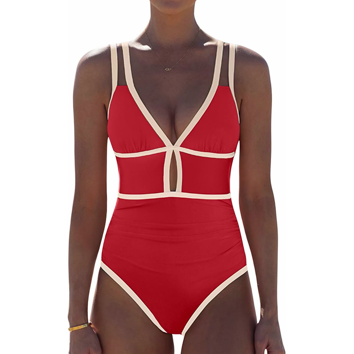 popvil Women One Piece Swimsuit 2026 Tummy Control Sexy Cutout Neon Color Block Bathing Suit Slimming Adjustable Swimwea