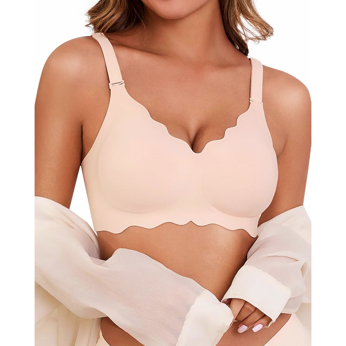 Seamless Jelly Bras for Women No Underwire Push Up Bra Full Coverage V-Neck Wirefree Bralettes Soft T-Shirt Bra
