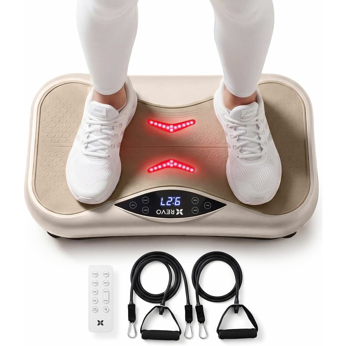 REVO Wave Board with Red Light Therapy | Vibration Plate for Lymphatic Drainage with Bluetooth Speakers, Resistance Band