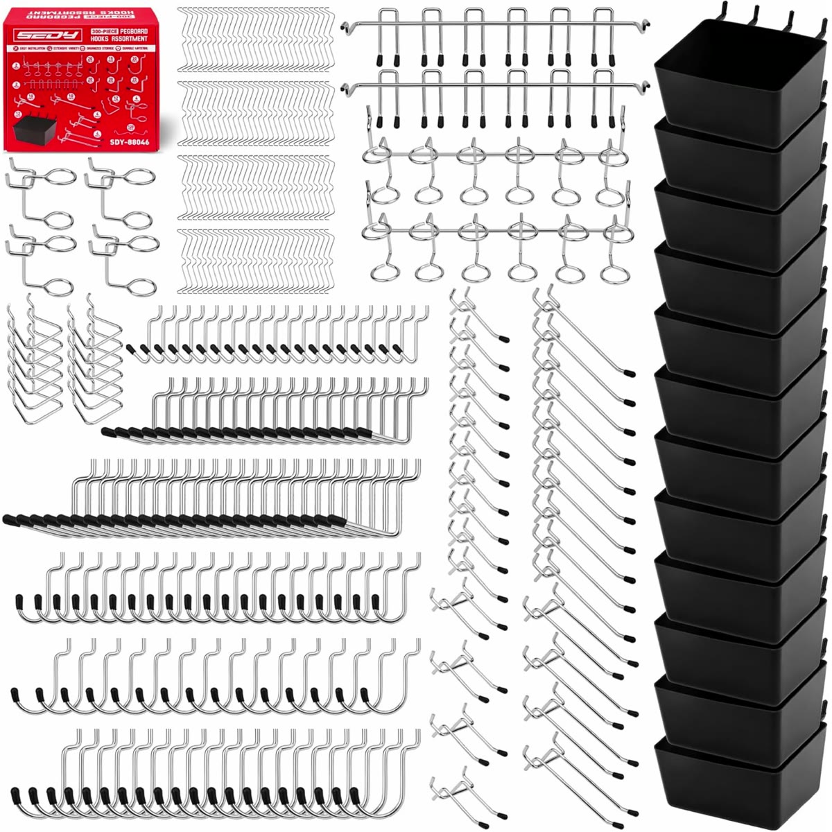 300-Piece Pegboard Hook Set, Pegboard Organizer Accessories for Hanging, Durable Metal Hooks for Tool Organization, Gara