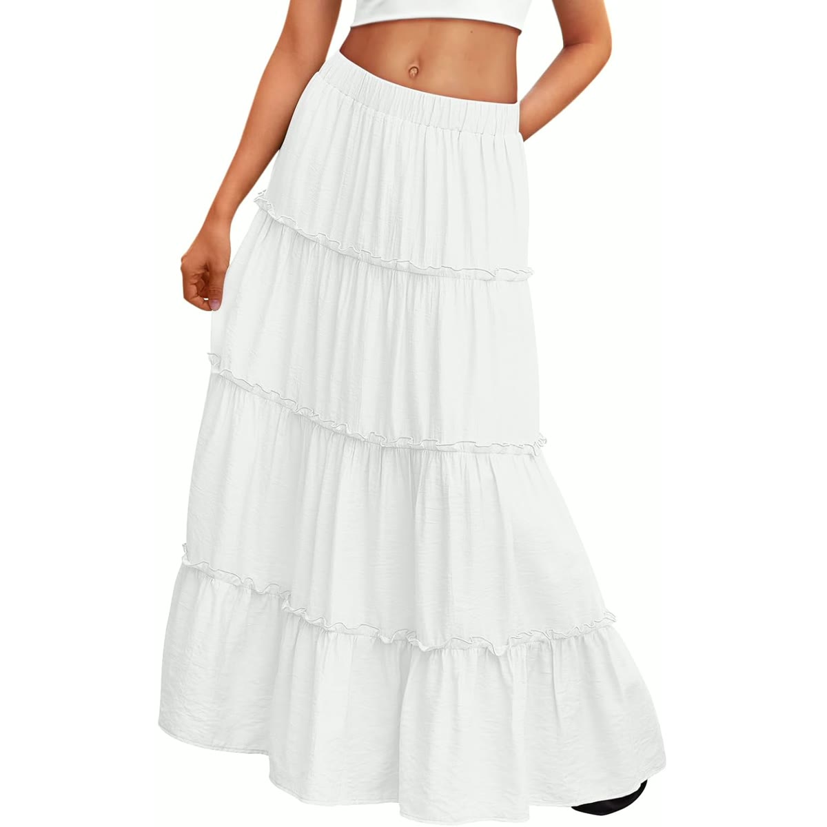 Trendy Queen Vacation Outfits Long Skirts for Women Boho Maxi Skirt Elastic High Waist Dress with Pockets Fashion