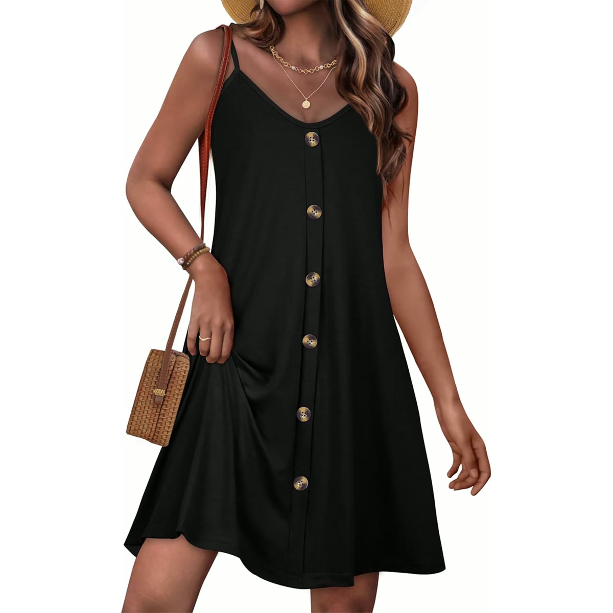 JOELLYUS Summer Dresses for Women Spaghetti Strap Button Down Casual Sundress Beach Cover Up Dress with Pockets 2026