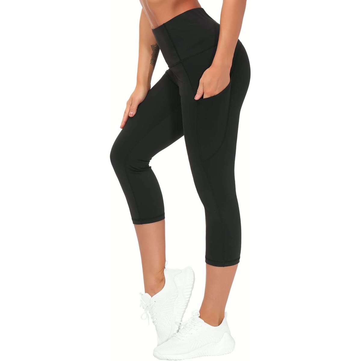 THE GYM PEOPLE Thick High Waist Capris Yoga Pants with Pockets, Tummy Control Workout Running Yoga Leggings for Women