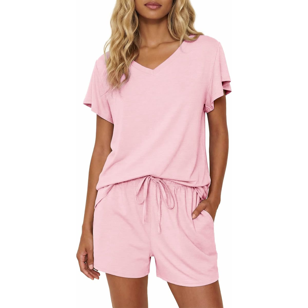 Ekouaer Pajamas Set Women Casual Ruffle Sleeves Soft Comfy Loungewear Set with Pockets